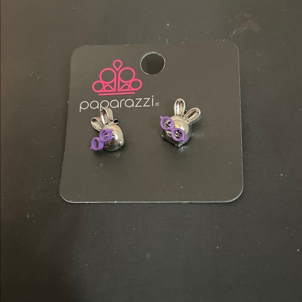 Paparazzi Kids Silver Earrings with Purple Accents